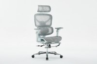 Chaise de bureau exécutive minimaliste en maille avec base en aluminium, massage 4 points, hauteur réglable, pivotante, dossier ailé et accoudoirs réglables pour la maison et le bureau