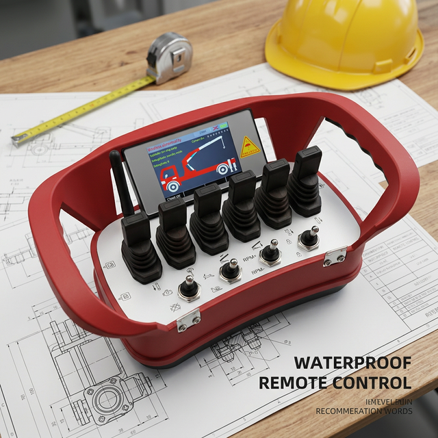 Custom Waterproof 6 Joystick Wireless Industrial Remote Control With LCD Display For Crane Excavator Lifting Equipment