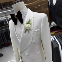 Nieuw Heren Formeel Dubbelgeknoopt Effen Kleur Bruidspak Mode 2-delig Kantoorpak Shawl Lapel Slim Fit Pakjas met Broek