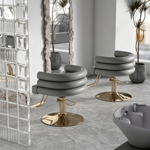 Chaise de coiffeur pivotante de luxe pour femmes, mobilier de salon de beauté moderne, cuir rose, base ronde dorée, petite chaise de coiffure - Product Image 4