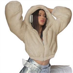 Nuevo Cárdigan Corto Otoño 2023 para Mujer, Manga Larga, Suave, con Capucha de Piel Sintética, Abrigo con Cierre de Cremallera - Product Image 2