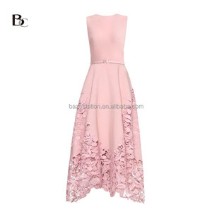 <span class=keywords><strong>Vestido</strong></span> <span class=keywords><strong>Midi</strong></span> de Lujo Premium de Alta Calidad con Encaje Floral <span class=keywords><strong>Guipur</strong></span>, Sin Mangas, Bordado, con Aberturas, Corte en A y Cintura Alta, Personalizado al por Mayor - Product Image 4