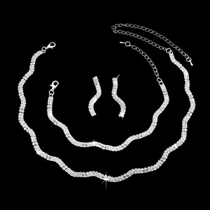 Elegant Rhinestone Wave Necklace, <b>Bracelet</b> and Earrings Jewelry <b>Set</b> for Women, Sequined Party Bag Jewelry Accessories - Product Image 2