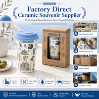 Mug de voyage en céramique souvenir de Grèce avec couvercle en silicone, design urbain pour collection de mugs de voyage en porcelaine, personnalisation OEM ODM, vente en gros