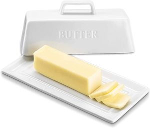 <span class=keywords><strong>Mantequilla</strong></span> de cerámica con tapa y mango sin deslizamiento, apto para lavavajillas, sostiene un palo, 7.5 in de ancho, color bla - Product Image 1