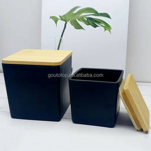 Vela cuadrada de vidrio negro, contenedor con tapa de madera para fabricación de velas, venta al por mayor - Product Image 5