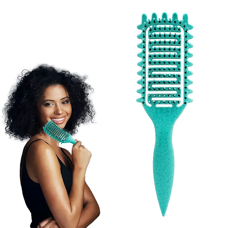 New Boar Bristle Hair 2 Side Hair Curl Define Styling Detangling Brush Flat Curl Hair Defining Brush