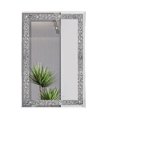 Diamond Accents Bathrooms Entryways Bedrooms Wood Frame Durable Decorative Contemporary <b>Rectangular</b> Wall-Mounted Crystal <b>Mirror</b> - Product Image 1