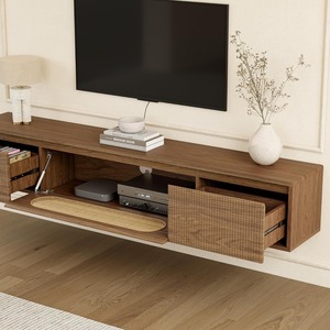 Meuble <span class=keywords><strong>TV</strong></span> <span class=keywords><strong>mural</strong></span> moderne rainuré avec portes rabattables pour salon et chambre à coucher - Product Image 2