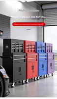 Armoire à outils de réparation automobile avec coffre supérieur, tiroirs et portes verrouillables en acier sur roulettes pour garage et atelier de mécanique