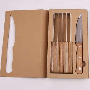 Chinese Wholesale Manufacturer Kitchen 6 PCS Acacia Wood Handle 5" Stainless Steel Steak Knife