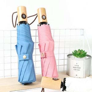 Nouvelle tendance, style simple, parapluie compact pliable en 3 sections avec poignée en bois massif, coupe-vent et imperméable, idéal pour la publicité - Product Image 3