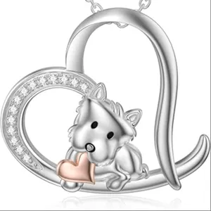 2024 Summer Dainty 18K Gold Double Heart Cute Animal Gifts Fashion Jewelry Jewellery 925 Sterling Silver Dog Necklaces For Women