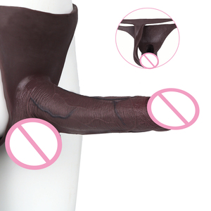 FAAK Grand <span class=keywords><strong>String</strong></span> en Silicone <span class=keywords><strong>Gode</strong></span> Creux Couleur Noire Sangle sur Pénis Manches Culotte Agrandisseur de Bite Extender Adult Sex Toys pour Hommes - Product Image 1