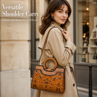 Sac à main en cuir de vachette pleine fleur vintage à motifs floraux, sac fourre-tout fait main avec anse circulaire pour femme