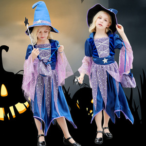 Costume da Strega per Bambina Halloween Abiti per Cosplay Personaggi TV e Film <span class=keywords><strong>Abbigliamento</strong></span> da Strega con Cappello Borsa per Caramelle Bacchetta Magica - Product Image 5