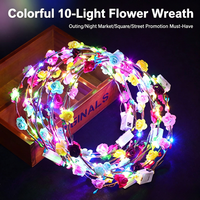 Couronne florale lumineuse à 10 lumières, serre-tête LED pour fête, fournitures pour anniversaire, festival, marché nocturne, vente en gros, décoration
