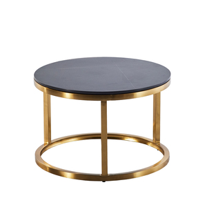 Vendita calda di fascia alta in acciaio inossidabile dorato vassoio rotondo mobili 2 set tavolino da caffè con piano in pietra di quarzo - Product Image 3