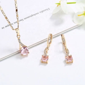 Juego de Joyería de Compromiso y Boda con Circonita Cúbica Cuadrada Chapada en Oro de 18K, Aretes Colgantes, Collar con Colgante, Cristal Multicolor para Mujer - Product Image 1