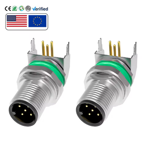 Conector M12 A de 5 Pines Macho para Montaje en Panel, IP67 Impermeable, Enchufe en Ángulo de 90 Grados con Soporte - Product Image 3