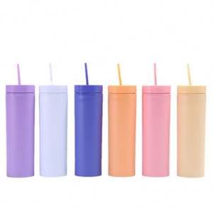 Nuevos vasos mate acrílicos delgados de Venta caliente vasos reutilizables de plástico de 16Oz con pajitas y tapas - Product Image 2