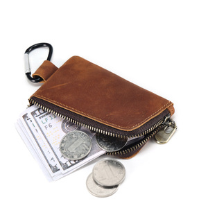 Crazy Horse Leather Coin <b>Purse</b> Genuine Leather Mini Wallet Unisex Handmade Vintage Pendant Solid Color K164 Brown - Product Image 5