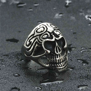 <b>Skull</b> <b>Ring</b> Men's Stainless Steel Silver Retro Punk Style Geometric Skeleton Design Gift Jewelry 26040 - Product Image 2