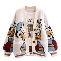 Logo personnalisé surdimensionné tricoté broderie Cardigan dames dessin animé tricot Jacquard lâche femmes Cardigans pull avec poches