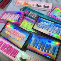 Ongles artificiels réutilisables et faux cils, design stiletto, capsules d'ongles à presser, cils 3D volumineux, kit de colle, coffret cadeau beauté pour les doigts