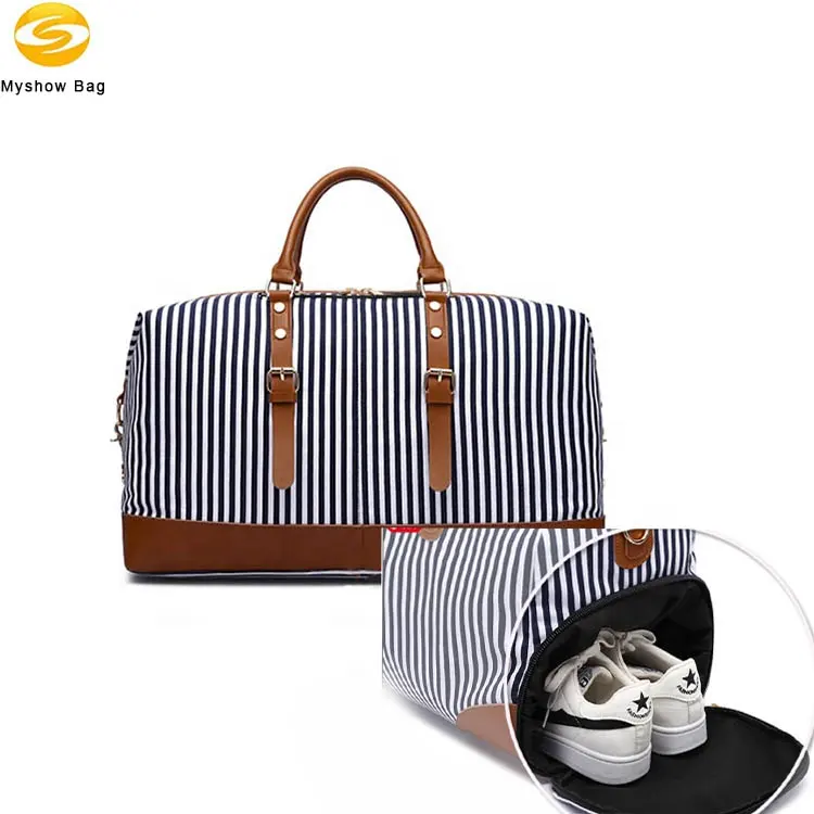 New striped tragbare messenger reisetasche große kapazität mode reisetasche seesack mit schuh fach