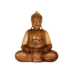 Tallado en madera artesanía figuritas de madera sereno meditando manos en el regazo estatua de Buda tallas de madera escultura arte hogar