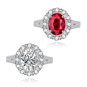 卸売りクラシックオーバルダブルロウフォークロー2CTモアッサナイトリングS925スターリングシルバーウェディング提案ギフトリング - Product Image 1