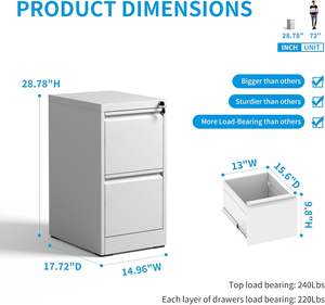 Armoire de classement suspendue en acier de bureau en métal robuste professionnelle armoire de classement verticale à 2 tiroirs sans roue - Product Image 3