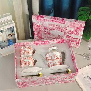 Red Luxury Coffee <b>Set</b> Bone China Afternoon <b>Tea</b> Cup Saucer Kettle <b>Set</b> Cup and Saucer - Product Image 4