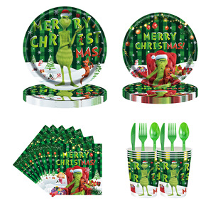 Juego de Vajilla para Fiesta de Grinch, Platos de Papel, Servilletas, Vasos, Mantel, Decoración Navideña, 60-80 Piezas, Ecológico - Product Image 4