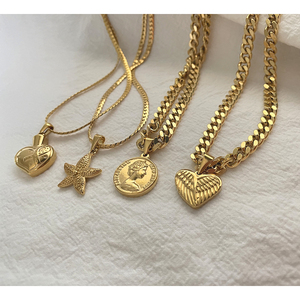 Collar cadena de eslabones cubanos con moneda personalizada, botella de <span class=keywords><strong>Perfume</strong></span> de plumas, corazón de amor, estrella de mar, joyería minimalista de acero inoxidable - Product Image 2