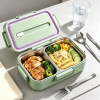 Boîte à lunch saine en acier inoxydable 304, boîte bento à 2 compartiments, étanche, boîte de rangement alimentaire en métal pour adultes et enfants