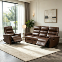 Ensemble de canapés inclinables manuels en cuir véritable, compact, luxueux, moderne, extensible 3+2+1 pour salon