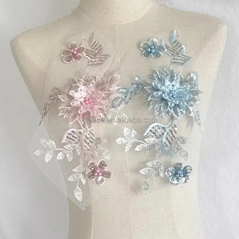 DELACE perles colorées dentelle fleur paires médaillon robe de soirée applique perlée accessoires pour robes