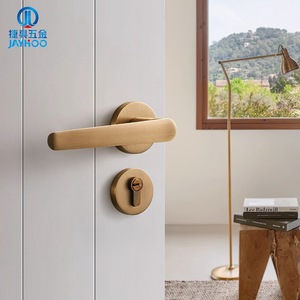 Serrure de porte à levier moderne Jiehao, finition laiton, fonctionnement silencieux, pour portes intérieures en bois, utilisation chambre à coucher - Product Image 1