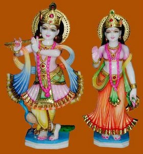 Hermosa Estatua Religiosa de Mármol Blanco de Makrana, Colorida, de Dios y Diosa Radha Krishna, para Fines de Adoración - Product Image 6