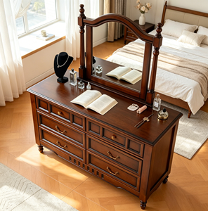 Traditional Solid Wood Makeup <b>Vanity</b> With <b>Mirror</b> Mahogany <b>Dressing</b> <b>Table</b> Storage Drawers Bedroom Furniture - Product Image 2