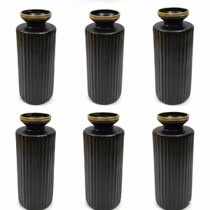 Jarrón de Vidrio Negro Moderno con Borde Dorado, Elegante Florero Decorativo para el Hogar, Sala de Estar, Oficina, Centro de Mesa para Bodas - Product Image 1