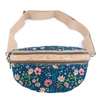 Tas pinggang kork motif cetak kompartemen zip ganda bisa dipakai tas pinggang selempang tas dada