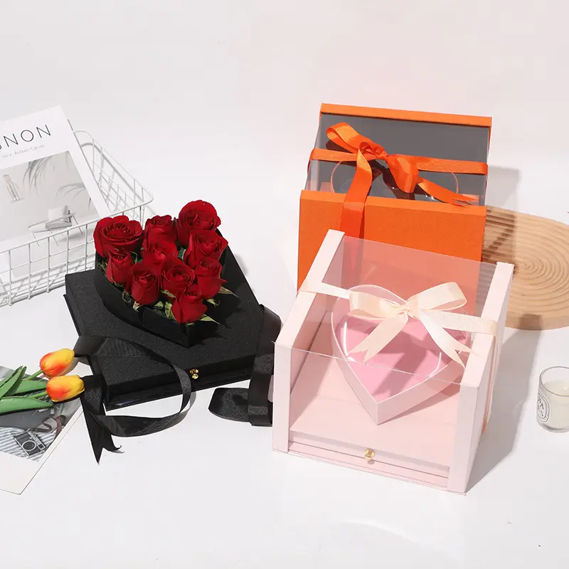 Kotak Kemasan Hadiah PVC Korea Penataan Bunga Transparan Produksi Kotak Bunga Dekoratif Roset Bunga