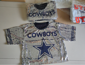 Factory Direct Sale Dallas Cowboy American Football Women Sequin Jersey Top Game Day Sequin <strong>T</strong> <strong>Shirt</strong> for <strong>NFL</strong> Dallas Cowboy Team - Product Image 4
