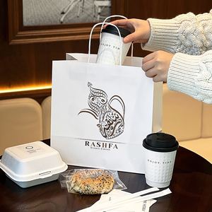 Bolsas de Papel Kraft Biodegradables Ecológicas con Asa y Logotipo Personalizado para Café, Leche, Té, Compras, Empaquetado al por Mayor - Product Image 2