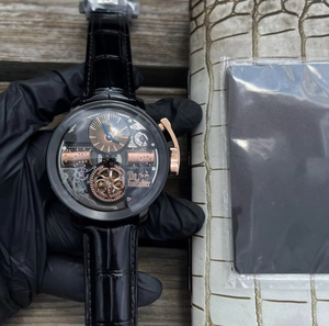 שעון סנדק - מארז פלדה, רצועת עור אמיתי, תנועה מכנית, שעון מתפתל אוטומטי, דגם לגברים - Product Image 3