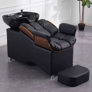Fauteuil de lavage moderne pour salon de beauté commercial avec bac en céramique profond, cadre métallique, unité de lavage de cheveux pour salon de coiffure - Product Image 1