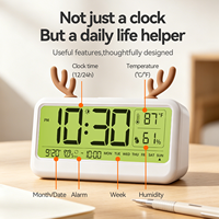 Horloge de table intelligente avec thermomètre-hygromètre, calendrier, veilleuse et réveil pour enfants, en plastique, fonctionne à piles